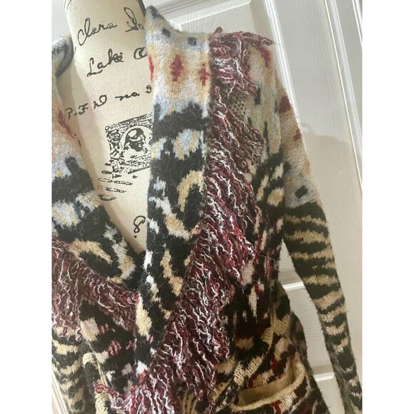 ANTHROPOLOGIE COAT SWEATER FRINGED PENNY LANE ANIMAL PRINT Sz S BOHO AESTHETIC - Picture 13 of 16